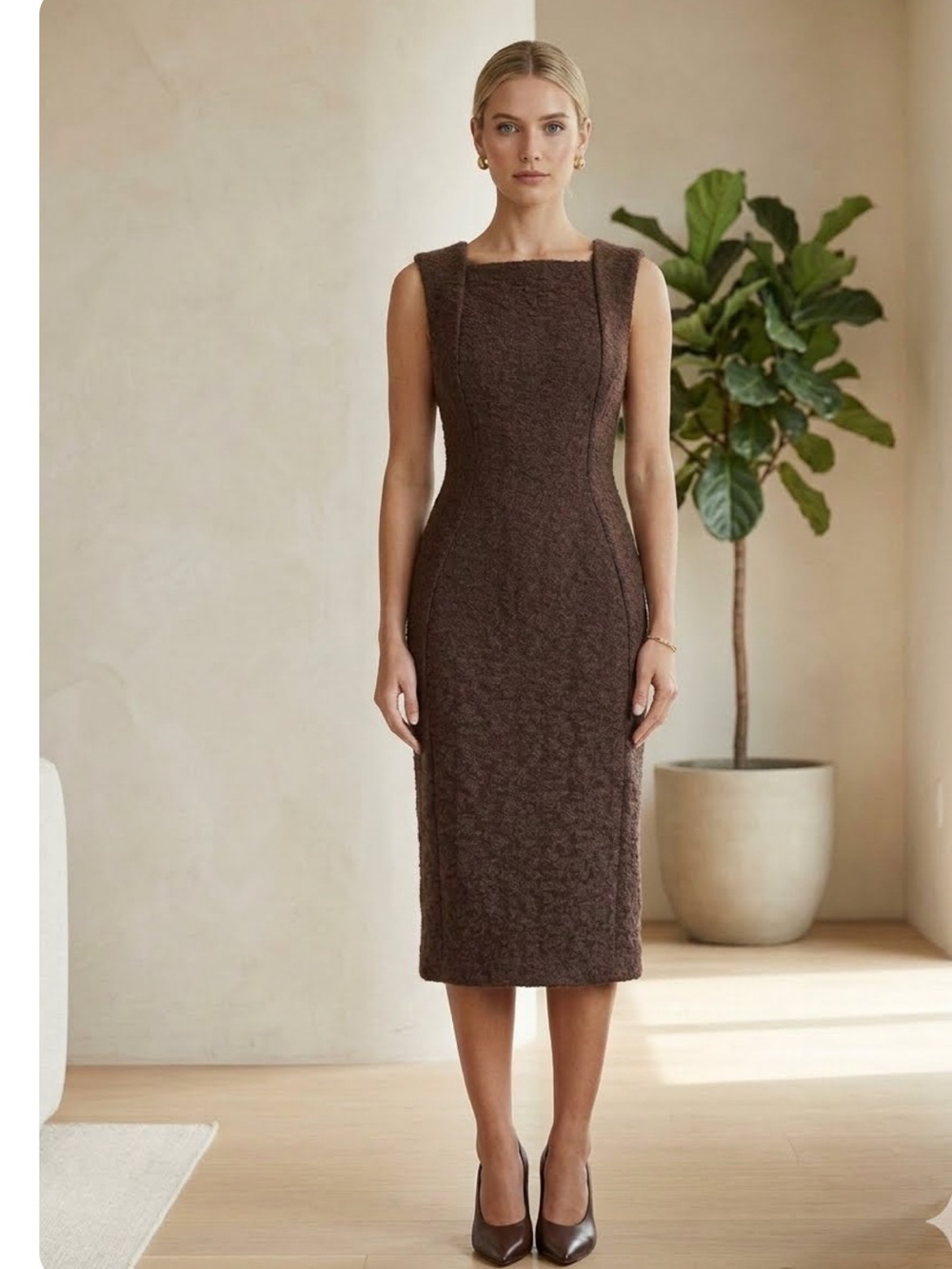 BOTTEGA VENETA RUNWAY Brown Mohair Silk Sheath Dress Size IT 40 Fits US XS/S